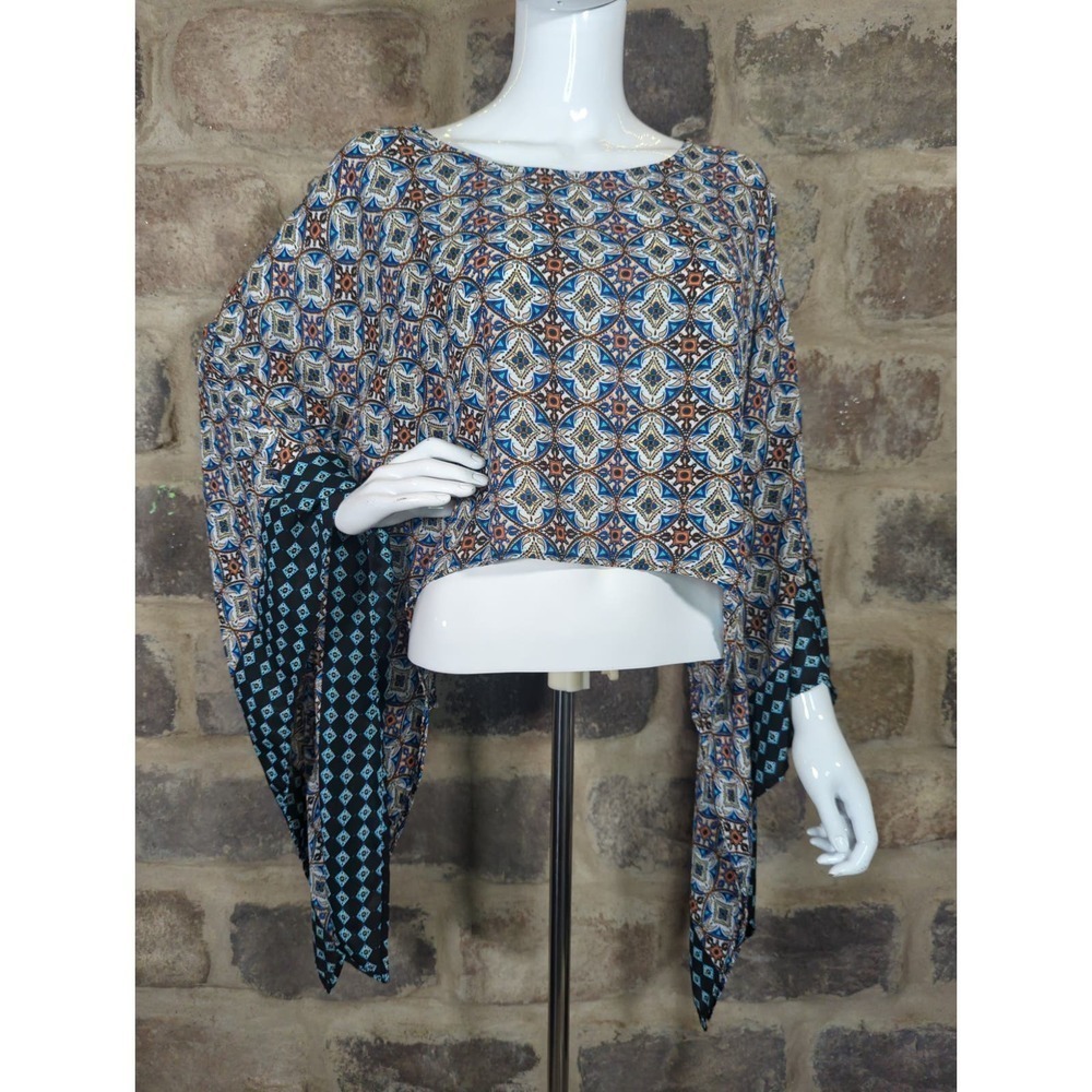Minette Blouse Kimono Sleeve Cropped Boho Print Woman's Size Medium‎